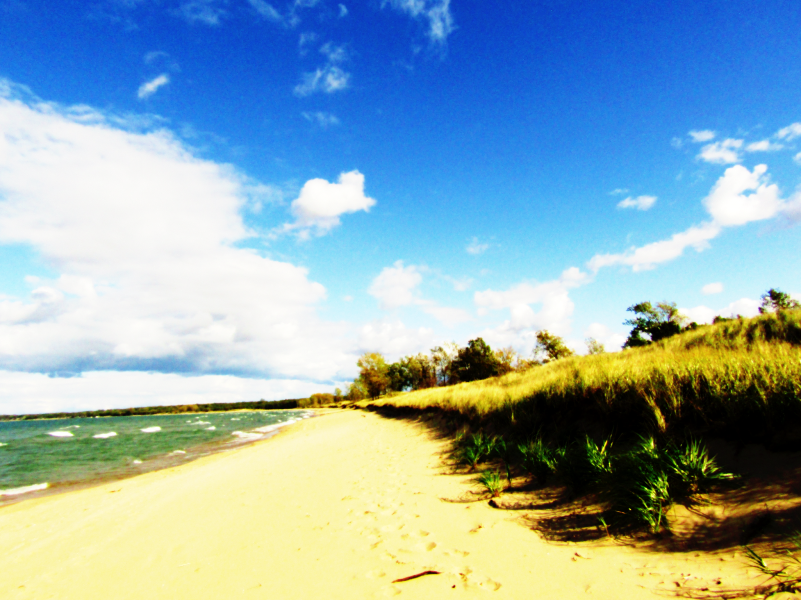 This long strech of michigan beach has been treated with the orton effect to give the image a dreamlike quality